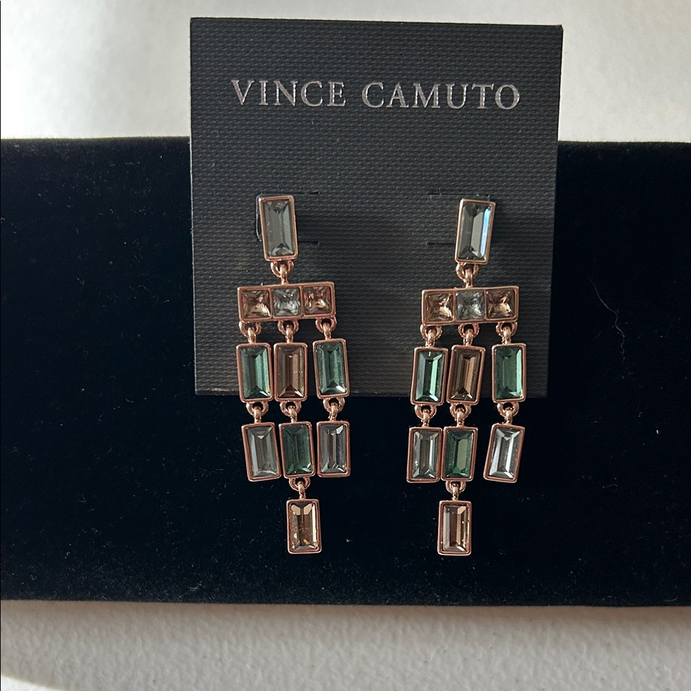 Vince Camuto Rose Gold and Green Blue Topaz Color Crystal Earrings NWT